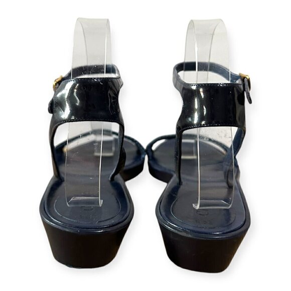 Chloe Rubber Wedge Ankle Strap Patent Sandals. Navy blue, Size 38.5 EU - Picture 6 of 16